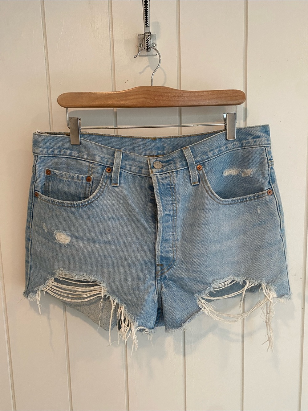 Levi's Light Wash Distressed Jean Shorts